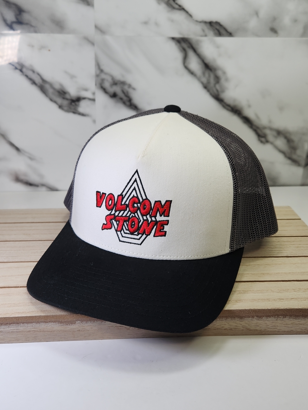 Volcom Stone Trucker Hat White, Black & Gray. Adjustable